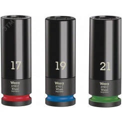 Набор головок торцевых ударных шестигранных Wheel Impaktor C Set 1 DR 1/2 3 предмета 17/19/21 x 85 мм с пластиковой обоймой для защиты колёсного диска Набор головок торцевых ударных шестигранных Wheel Impaktor C Set 1 DR 1/2 3 предмета 17/19/21 x 85 мм с пластиковой обоймой для защиты колёсного диска
