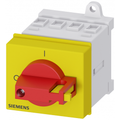 Выключатель главный/аварийный 3 полюса iu=16 P/AC-23А при 400В=75кВт нижнего крепления на монт. рейку или крепление двумя отверстиями рычажный привод красно-желтый Siemens 3LD20300TK13