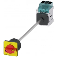 Выключатель главный 3-пол. Iu 16А рабоч.коммутация при AC-23А при 400В 75кВт панель уст. базовая устан. в дверь с центр. отверст. 225мм ручка черн./красн./желт. 48х48мм с доп. конт. 1NO+1NС Siemens 3LD30401TK13