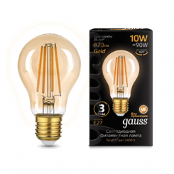 Лампа светодиодная филаментная Filament 10Вт A60 2400К тепл. бел. E27 820лм golden GAUSS 102802010