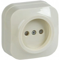 Розетка 1-м ОП GLORY РСш20-2-ХК 10А без заземл. защ. шторки крем. IEK ERH13-K33-10