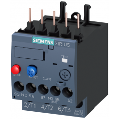 Реле перегрузки 4.5...6.3А для защиты электродвигателя типоразмер S00 класс 10 для монтажа на контактор главная цепь: винтовые клеммы вспом. цепь: винтовые клеммы сброс: ручной-авто Siemens 3RU21161GB0