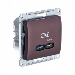 GLOSSA USB РОЗЕТКА тип-C 65W высокоскор.заряд. QC, PD, механизм, БАКЛАЖАНОВЫЙ