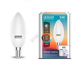 Лампа светодиодная умная LED 5 Вт 470 Лм 2700-6500К Е14 свеча изм.цвет.темп.+диммирование управление по Wi-Fi Smart Home Gauss