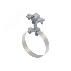 Трубный зажим с хомутом D-300 мм, для крепления (методом натяжения) держателей токоотводов высокого напряжения HVI. Материал - нержавеющая сталь.