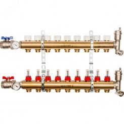 Коллекторная группа латунная 1' на 9 выходов со встроенными расходомерами