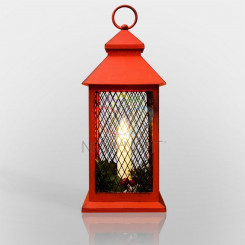 Декоративный домашняя фонарь со свечкой, красный корпус, размер 13.5х13.5х30,5 см, цвет теплый белый