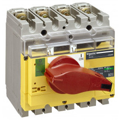 Выключатель-разъединитель INV100 4п красная рукоятка/желтая панель