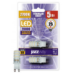 Лампы светодиодные, LED 5w G9 320Лм теплый свет, 320Lm 175-240V блистер, 2 шт. Jazzway
