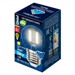 Лампа светодиодная LED 6вт 200-250В шар прозрачное 500Лм Е27 3000К Uniel Sky филамент Лампа светодиодная LED 6вт 200-250В шар прозрачное 500Лм Е27 3000К Uniel Sky филамент