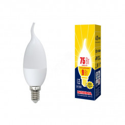 Лампа светодиодная LED-CW37-9W/WW/E14/FR/NR Форма свеча на ветру, матовая. Серия Norma. Теплый белый свет (3000K). Картон. ТМ Volpe