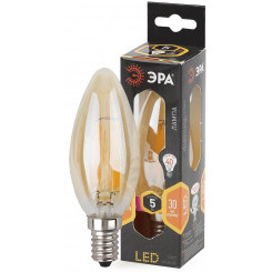 Лампа светодиодная филаментная F-LED B35-5W-827-E14 gold (филамент, свеча золот., 5Вт, тепл, E14 (10/100/2800) ЭРА