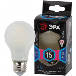 Лампа светодиодная F-LED A60-15W-840-E27 frost  (филамент, груша мат., 15Вт, нейтр, Е27) (10/100/1500) ЭРА