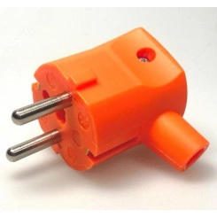 Угловая кабельная вилка с защит. контактом и 2-й системой заземления CEE7/VII,16A 2P+E 250V, оранжевый Угловая кабельная вилка с защит. контактом и 2-й системой заземления CEE7/VII,16A 2P+E 250V, оранжевый