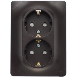 GLOSSA Розетка двойная с заземлением со шторками шоколад в сборе GLOSSA Розетка двойная с заземлением со шторками шоколад в сборе