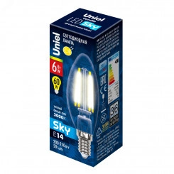 Лампа светодиодная LED 6вт 200-250В свеча прозрачное 500Лм Е14 3000К Uniel Sky филамент Лампа светодиодная LED 6вт 200-250В свеча прозрачное 500Лм Е14 3000К Uniel Sky филамент