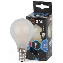 Лампа светодиодная филаментная F-LED P45-5W-840-E14 frost (филамент, шар мат., 5Вт, нейтр, E14 (10/100/3000) ЭРА