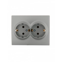 KARINA Розетка двойная с/з ПБТ матовое серебро (10шт/120шт) KARINA Розетка двойная с/з ПБТ матовое серебро (10шт/120шт)