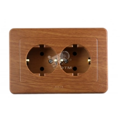 Розетка двойная скрытая с заземлением дуб Розетка двойная скрытая с заземлением дуб
