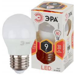 Лампа светодиодная LED P45-9W-827-E27 (диод, шар, 9Вт, тепл, E27 (10/100/3600) ЭРА