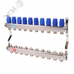 Коллекторная группа с ручными регулировочными клапанами 1' х 10 выходов 3/4' НР евроконус