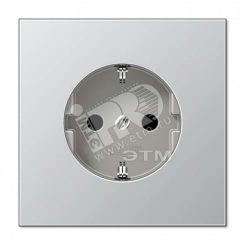 Штепсельная розетка SCHUKO одинарная, с заземлением, без шторок, 16A, 250В  (механизм + накладка, без рамки). Серия LS990  Материал- металл  Цвет- алюминий