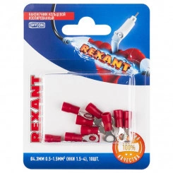 Наконечник кольцевой изолир  4.3 мм 0.5-1.5кв мм красный, 10 шт