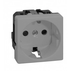 Розетка 2P+E Schuko со шторками, винтовой зажим, 16А 250В, S27, серый