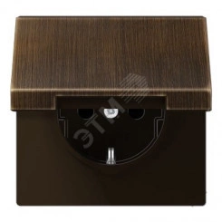 Штепсельная розетка SCHUKO одинарная, с заземлением, с откидной крышкой, 16A, 250В  (механизм + накладка, без рамки). Серия LS990  Материал- металл  Цвет- античная латунь