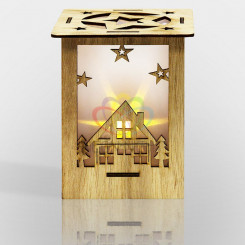 Деревянная домашняя фигурка с подсветкой Волшебный фонарик 13,8*11*11