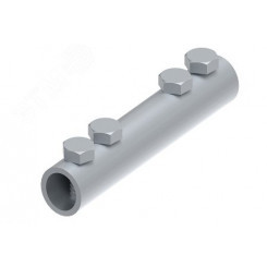 Соединитель для параллельного соединения двух прутков 6-10 мм, а также для контрольного соединения прутка 6-10 мм, с четырьмя болтами M6х20. Материал - горячеоцинкованная сталь.