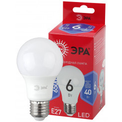 Лампа светодиодная LED A60-6W-865-E27 R  (диод, груша, 6Вт, хол, E27) (10/100/1500) ЭРА