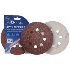 Круги абразивные шлифовальные перфорированные на ворсовой основе под ''липучку'' (Р36, 125 мм, 5шт), CUTOP Profi