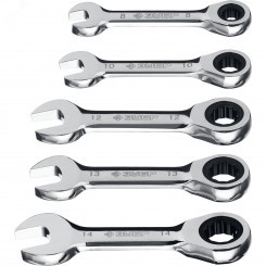 Набор комбинированных гаечных ключей трещоточных укороченных 5 шт, 8 - 14 мм