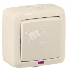 Выключатель одноклавишный наружный с индикацией слоновая кость IP44 10А Выключатель одноклавишный наружный с индикацией слоновая кость IP44 10А