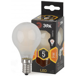 Лампа светодиодная филаментная F-LED P45-5W-827-E14 frost (филамент, шар мат., 5Вт, тепл, E14 (10/100/3000) ЭРА
