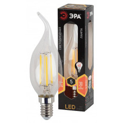 Лампа светодиодная филаментная F-LED BXS-5W-827-E14 (филамент, свеча на ветру, 5Вт, тепл, E14 (10/100/2800) ЭРА