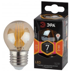 Лампа светодиодная F-LED P45-7W-827-E27 gold  (филамент, шар золот, 7Вт, тепл, E27) (10/100/3600) ЭРА