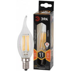 Лампа светодиодная F-LED BXS-11W-827-E14  (филамент, свеча на ветру, 11Вт, тепл, E14) (10/100/4000) ЭРА