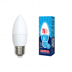 Лампа светодиодная LED-C37-9W/NW/E27/FR/NR Форма свеча, матовая. Серия Norma. Белый свет (4000K). Картон. ТМ Volpe