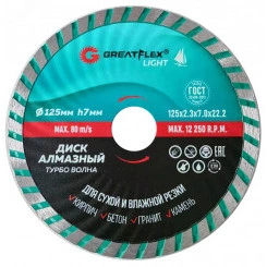Диск отрезной алмазный Турбо волна GreatFlex Light, 125 x 2.3 x 7.0 x 22.2 мм Диск отрезной алмазный Турбо волна GreatFlex Light, 125 x 2.3 x 7.0 x 22.2 мм