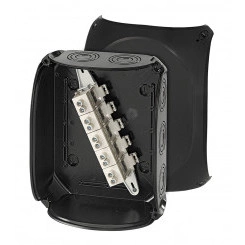 Коробка клеммная 5 положений до 35мм2 205х255х112 IP66/67 черная стойкая к УФ Коробка клеммная 5 положений до 35мм2 205х255х112 IP66/67 черная стойкая к УФ