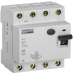 Выключатель дифференциального тока (УЗО) ВД1-63 4Р 63А 30мА GENERICA