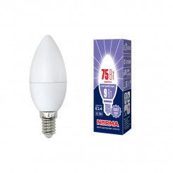 Лампа светодиодная LED-C37-9W/DW/E14/FR/NR Форма свеча, матовая. Серия Norma. Дневной белый свет (6500K). Картон. ТМ Volpe