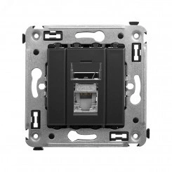 Компьютерная розетка RJ-45 в стену, кат.6 экранированная одинарная,''Avanti'', ''Черный матовый''