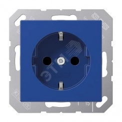 Штепсельная розетка SCHUKO одинарная, с заземлением, с шторками, 16A, 250В (механизм + накладка, без рамки). Серия A500 Материал- термопласт Цвет- синий Штепсельная розетка SCHUKO одинарная, с заземлением, с шторками, 16A, 250В (механизм + накладка, без рамки). Серия A500 Материал- термопласт Цвет- синий