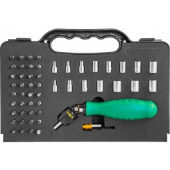 Рукоятка отверточная трещоточная с гибкой головкой в наборе с битами и головками, 53 предмета Рукоятка отверточная трещоточная с гибкой головкой в наборе с битами и головками, 53 предмета