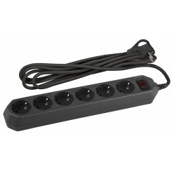 Сетевой фильтр (черный) с заземл, 3x0,75мм2, с выкл, 6гн, 1,5м USF-6es-1,5m-B-BOX