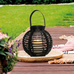 Декоративный домашний фонарь на солнечной батарее 20х20х22 см, черный плетеный корпус, теплый белый цвет свечения NEON-NIGHT