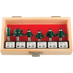 Фрезы по дереву кромочные, набор 6 шт, деревянный бокс, хвостовик 8 мм